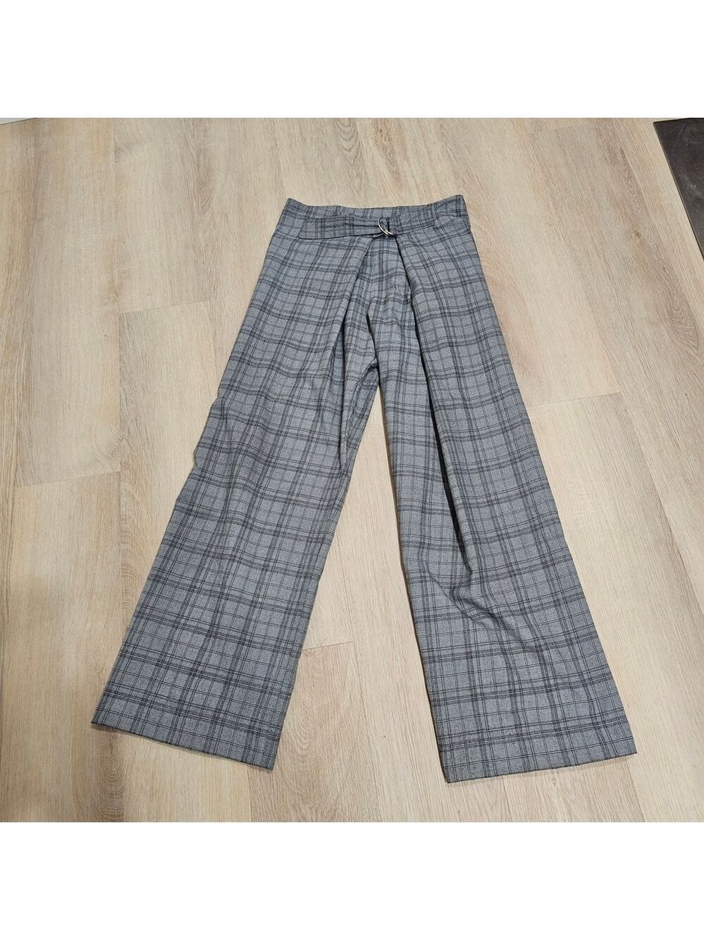 Rare Vintage 90s Minimalist Halfmoon Vancouver GreyPlaid Pleated Trousers L/XL